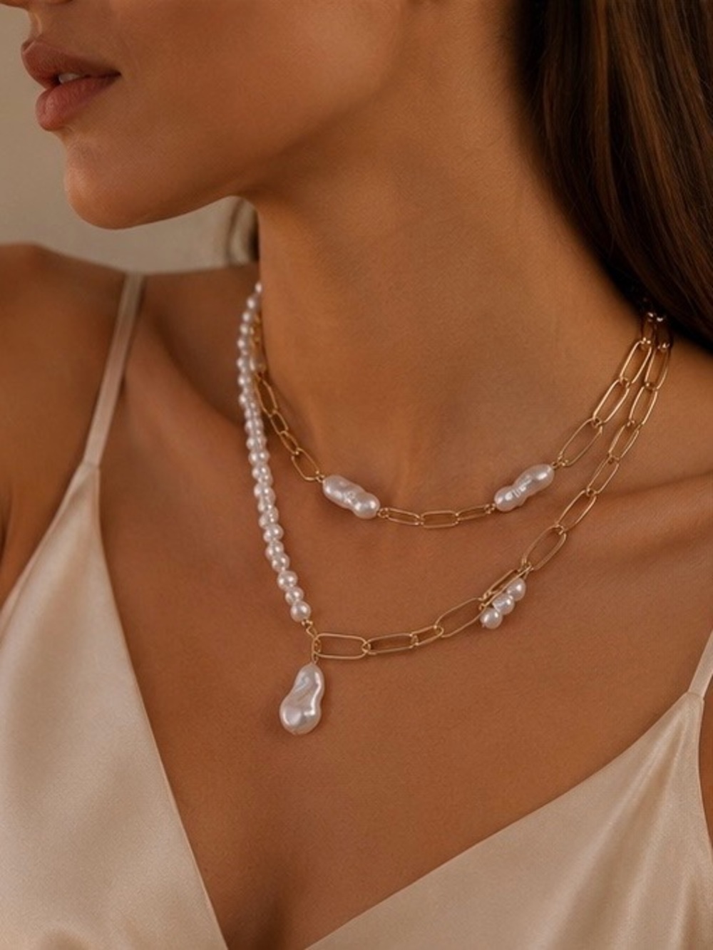 Luxe Baroque Pearl Layered Necklace - Picture 3 of 5